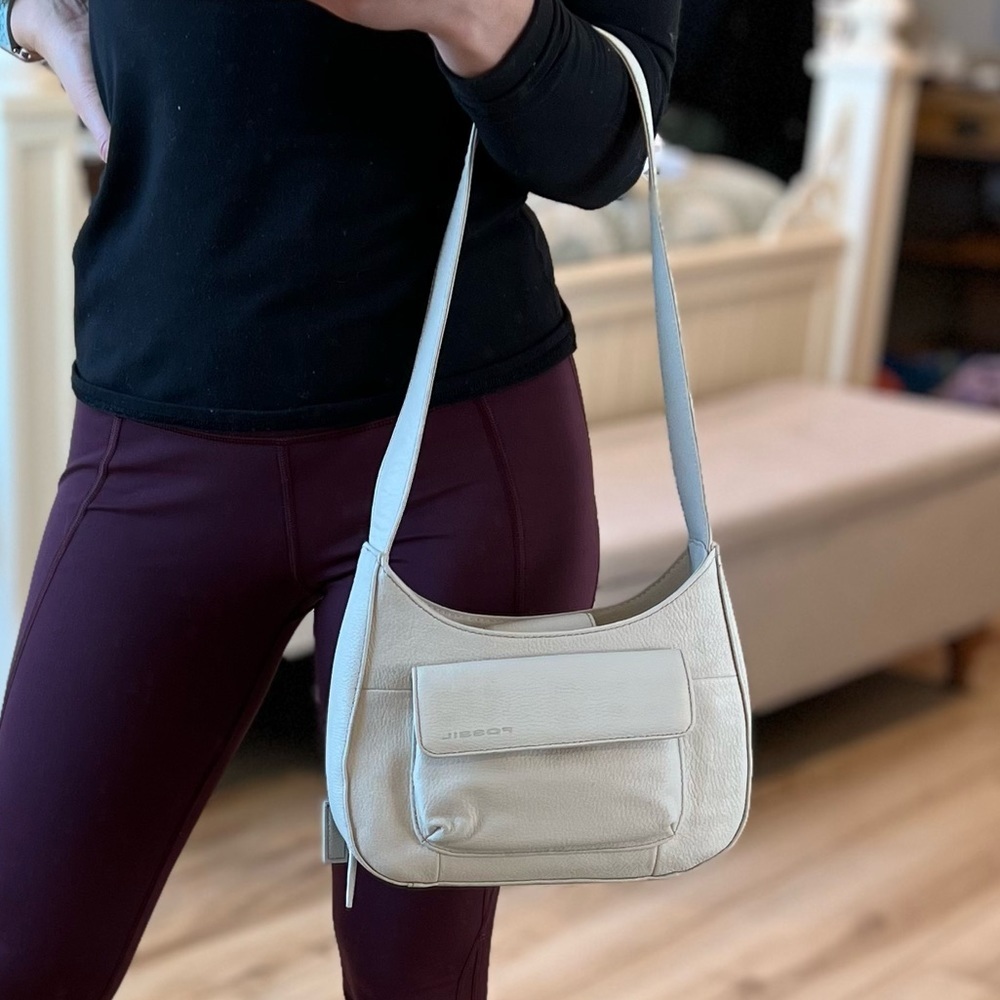 Fossil NWOT Pebbled Leather Shoulder Bag Satchel Bone Color Off White - Picture 8 of 15